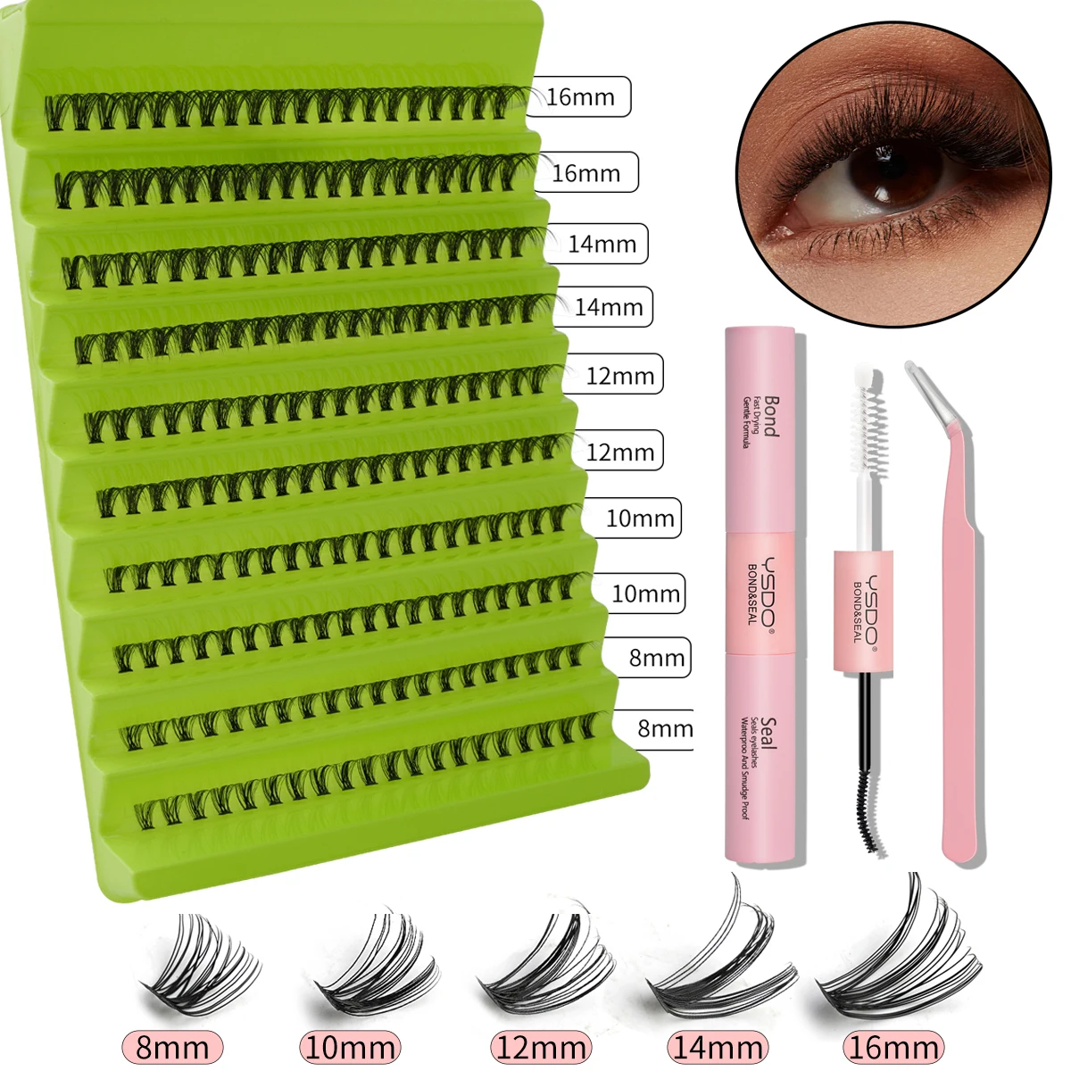 Individual Lash Extension Kit with D Curl Clusters