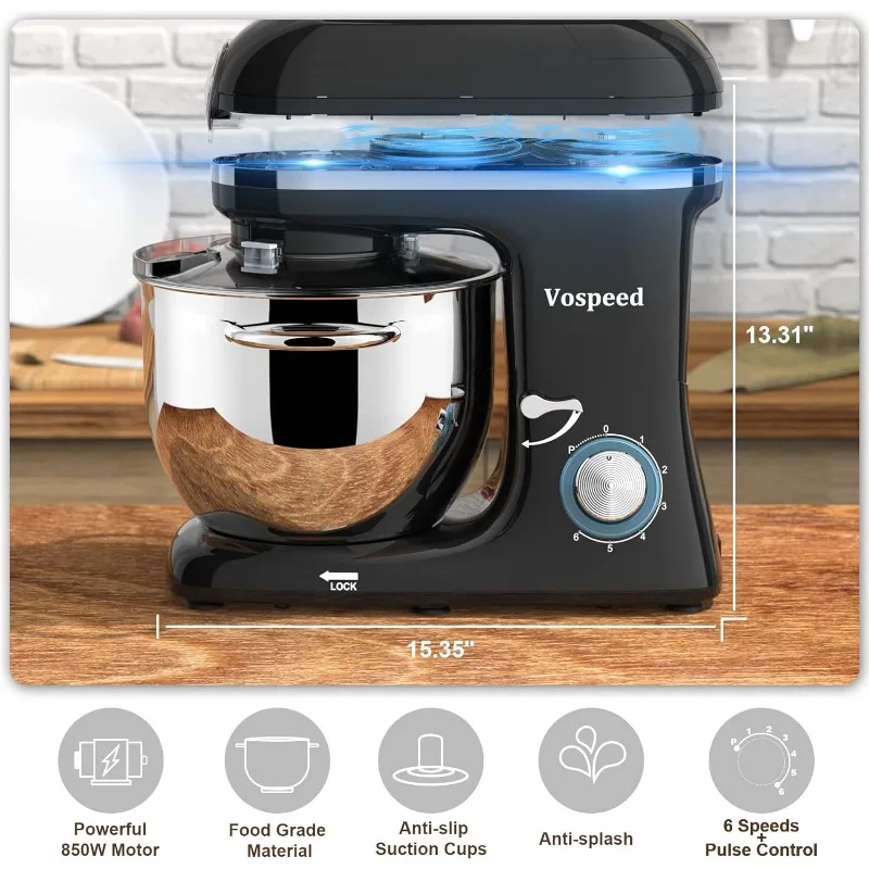 Vospeed 9 IN 1 Stand Mixer, 850W Tilt-Head Multifunctional Electric Mixer with 7.5 QT Stainless Steel Bowl, 1.5L Glass Jar 6