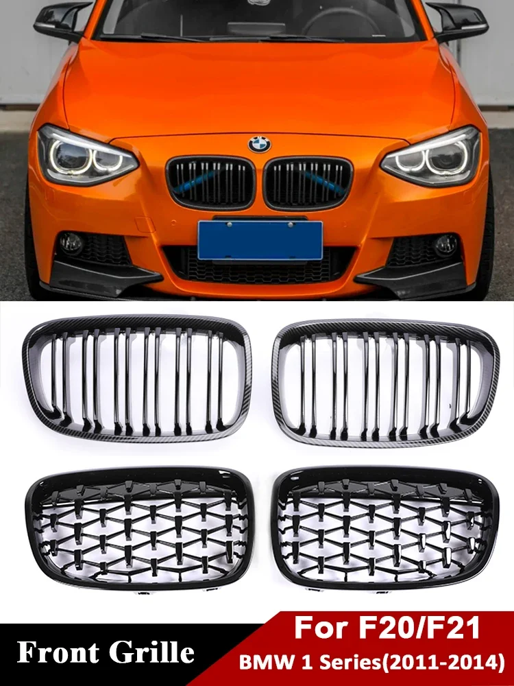 

For BMW 1 Series F20 F21 2011-2014 Diamond Chrome Racing Grille Cover Double Slat Black Grill 116i 118i 120i 125i Accessories