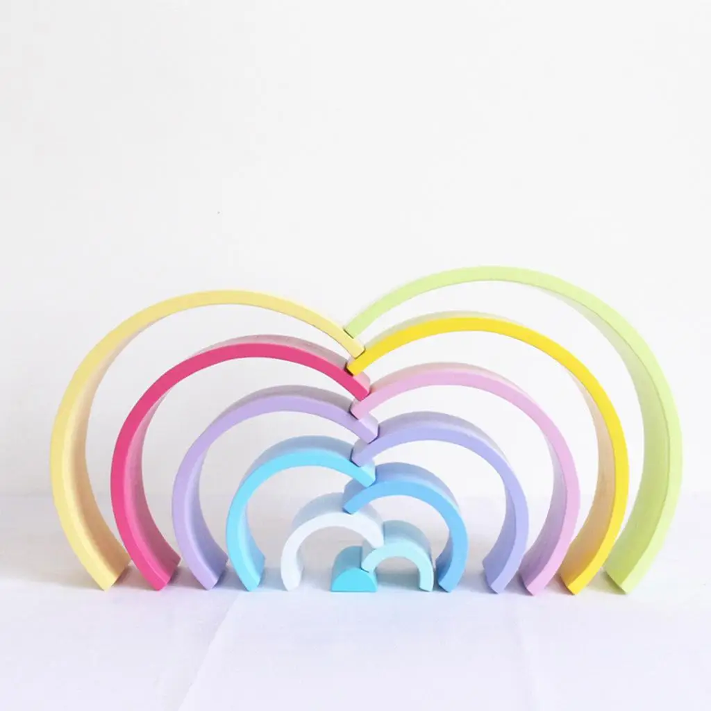 

Rainbow Stacker (12 Pieces), Wooden Rainbow Nesting Puzzle, Tunnel Blocks Stacking, Recognition Toy, Educational Toys for baby