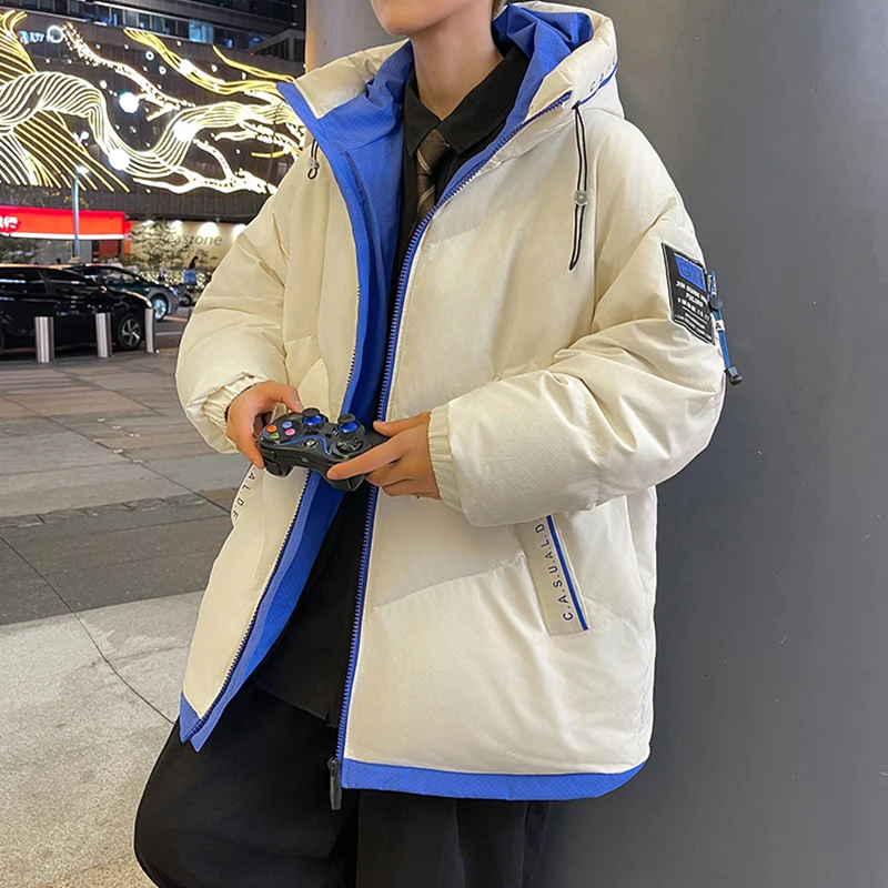 Casual Winter New Men's Warm Hooded Cotton-Padded Jackets Outwear Solid Windproof Loose Down Coat High Street Thicken Top Parkas