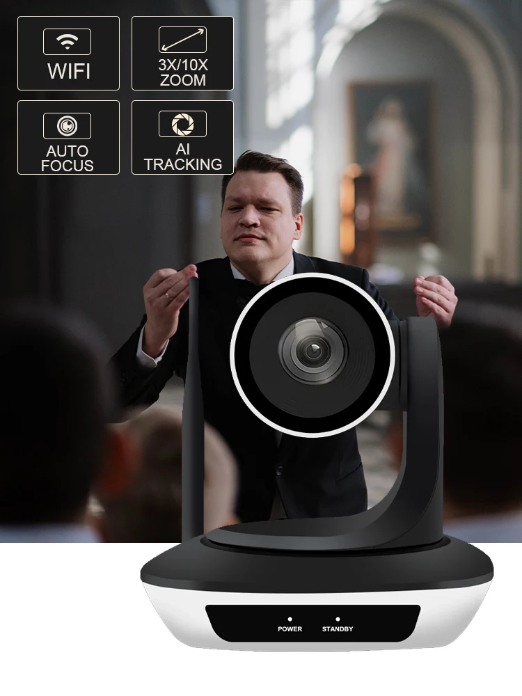 4K 울트라 HD 화상 회의 와이파이 카메라, 2.4G 무선 광각 카메라, 라이브 회의 장비 프라임 렌즈, 3×10 배 줌  Best5