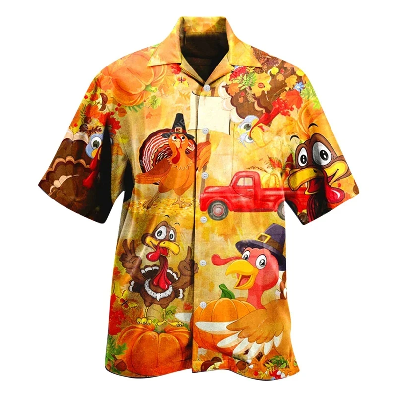 thumbnail image 1 of Camisa de pollo divertida con estampado 3D para hombre, camisa de manga corta con solapa, cómoda, informal, para fiesta en la playa, ropa de calle, camisas de talla grande para hombre, 1 of 5