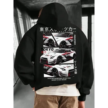 سترة بقلنسوة مطبوعة عصرية عالية الجودة لعام 2025، تصميم سباق، سويت شيرت رياضي مريح كلاسيكي فضفاض. 4