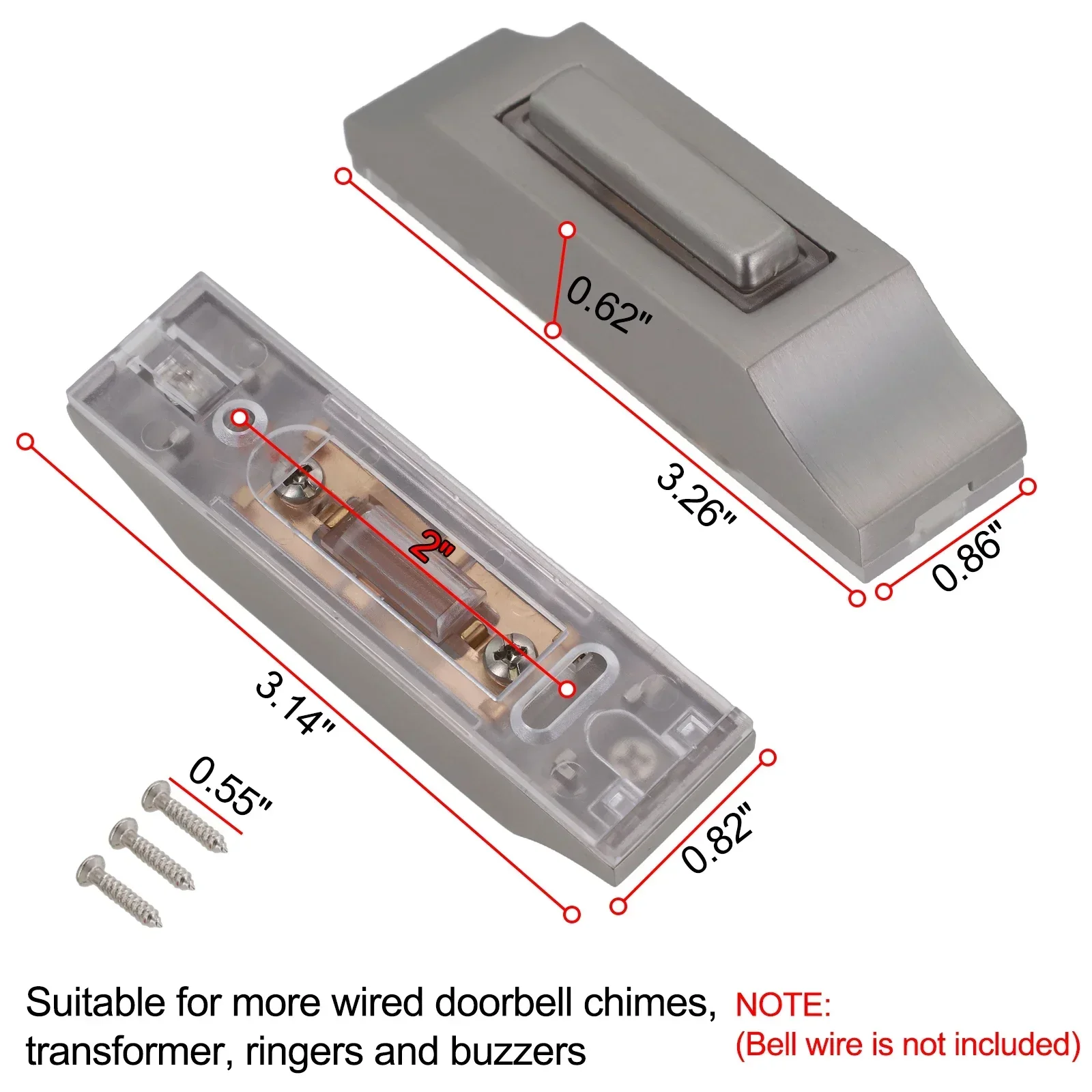 Lighted Wired Doorbell Push Button Wall Mounted Switch LED Chime
