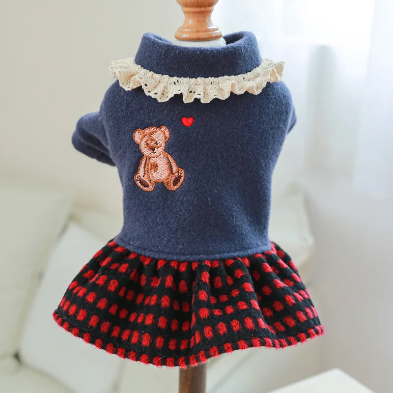 Blue Plaid Dog Dress Dog Dress Bear Autumn Puppy Dress Puppy Dog
