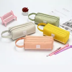 Large Capacity Handheld Double Layer Oxford Cloth Pencil Bag Creative Student Simple Design Double Zipper Stationery Bag