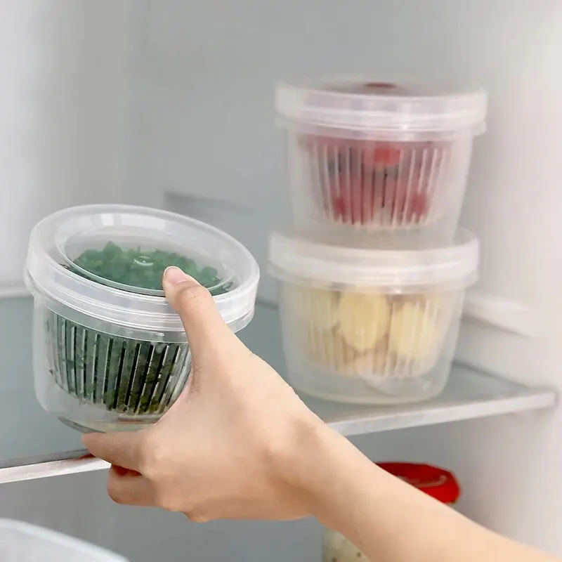 Storage Box Kitchen Storage Box Food Storage Container Food Storage Box Seasoning Storage Container 350ml Condiments Crisper Refrigerator Chopped Green Onion Storage Box Scallion Ginger and Garlic Drainage Fresh-keeping Box