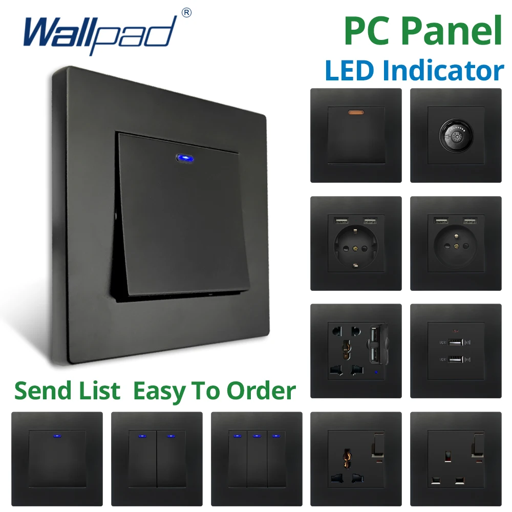Wallpad-tomadas Elétricas de Parede ue com Led Painel pc Gang Way Usb Charge Port Dimmer 110 v 220v