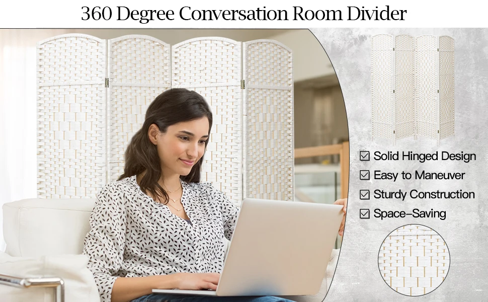 【Lifeideas】Folding Weave Fiber Room Divider Privacy Screen for Home