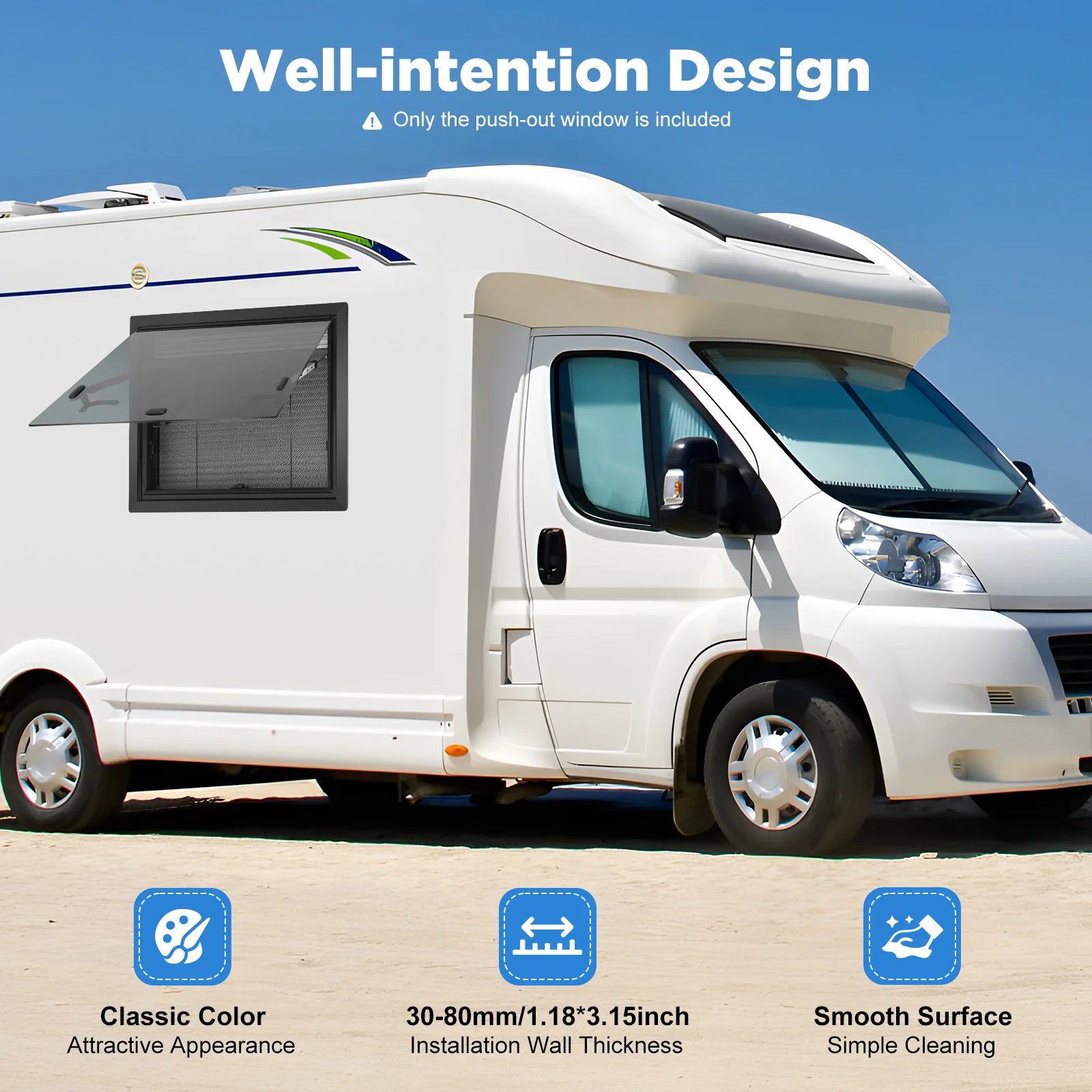Funktionales RV-Ausstellfenster 65x50cm 65 ° Offenes 4mm-Sicherheitsglas für Wohnmobile, Pick-ups, Camper und Anhänger – Detail 7