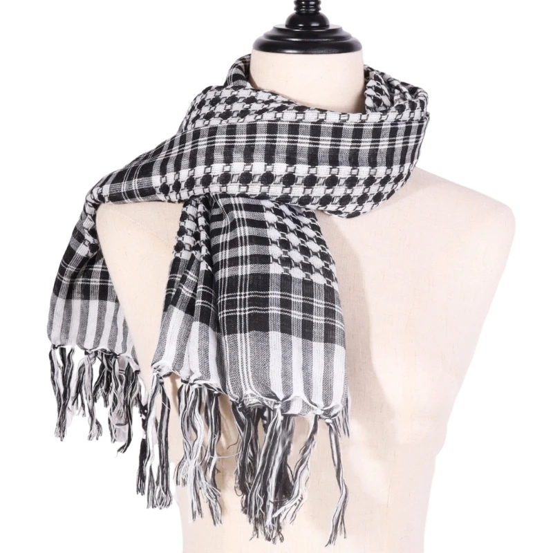 

Checked Headwrap Shemagh Scarf for Muslims Arab Keffiyeh Headscarf for Arabian Dubai Military Tactics Neck Wrap Scarf