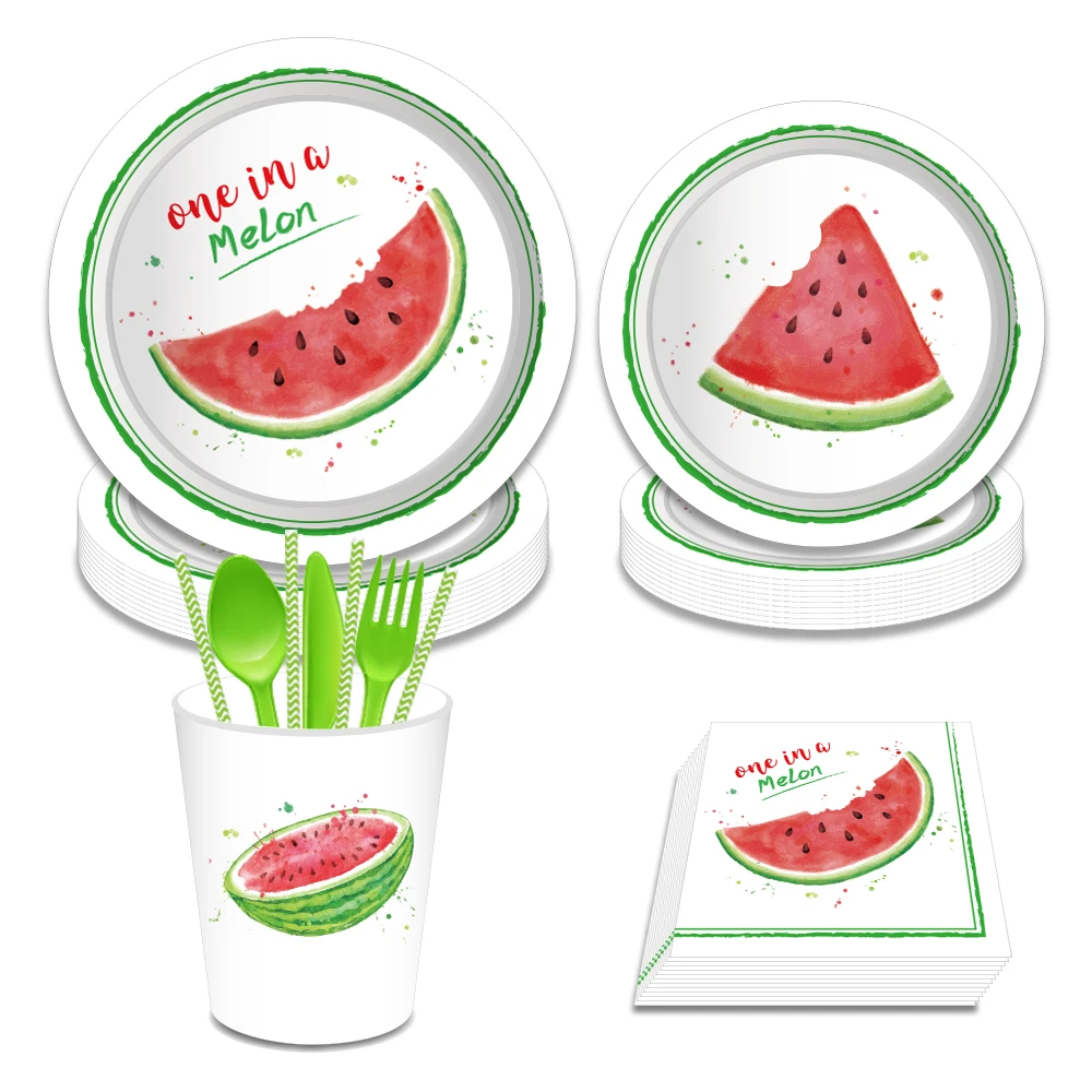 

Summer Cartoon Fruit Watermelon First Birthday Party Disposable Tableware Sets Plates Napkin Cups Baby Shower Party Decorations