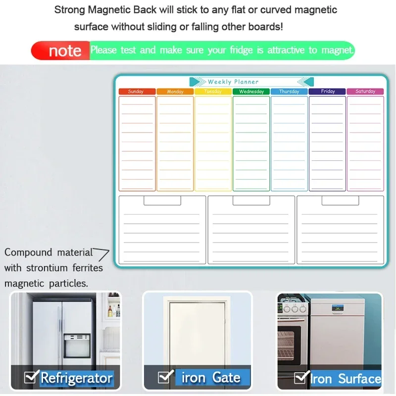 A3 Size Magnetic Weekly Monthly Planner Spanish French English Dry Erase Whiteboard Fridge Sticker Calendar