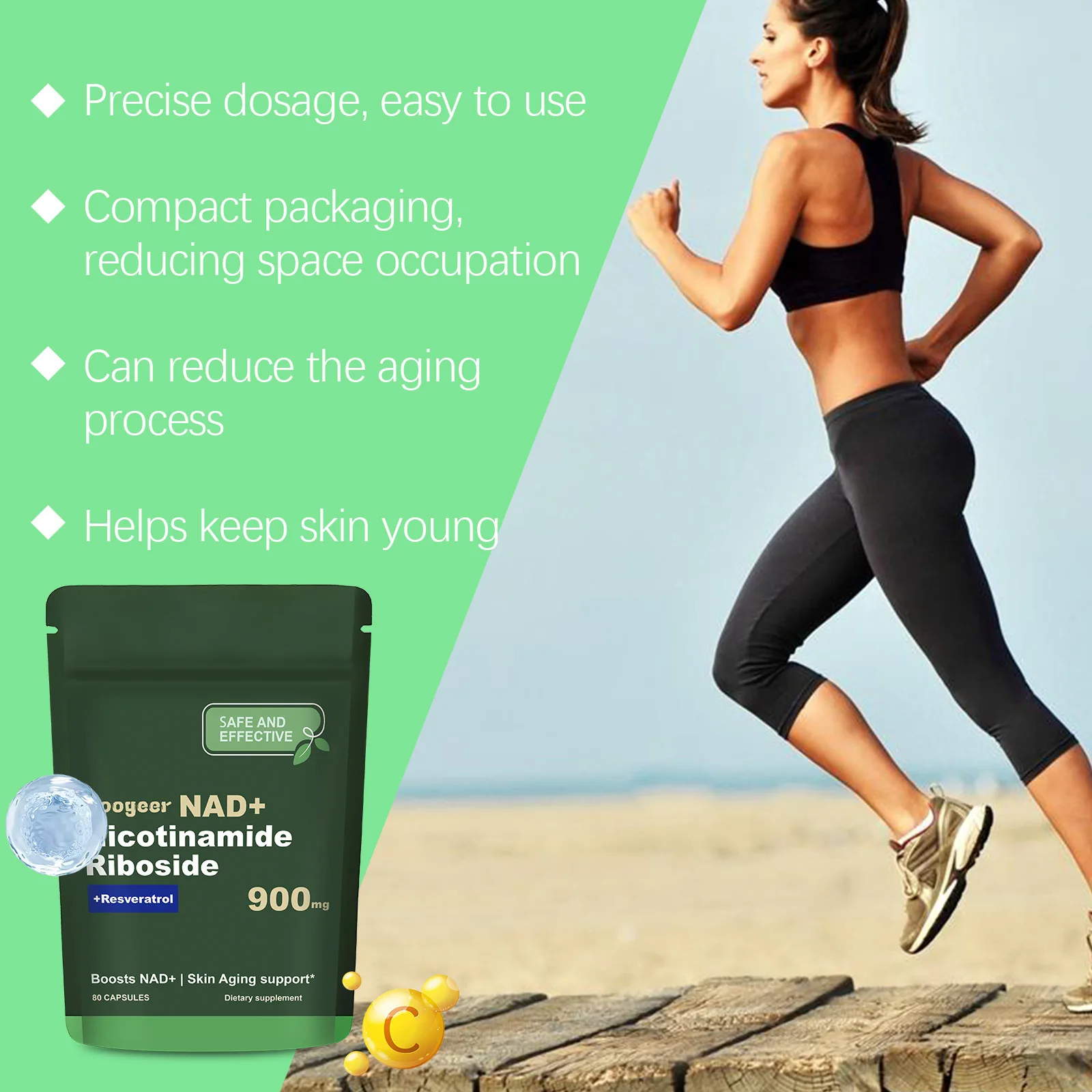 Pure NAD+ Nicotinamide Nucleoside 900mg Resveratrol Supplement Vegetarian Capsules Anti-aging 80/240/400Pills nad+ supplement capsules