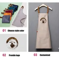Customized Embroidery Print Logo Signature Waterproof Kitchen Home Chef Baking Clothes With Pockets Adult Bib Waist Bag Aprons 2
