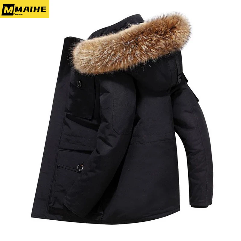 Winter -30 Degree Down Coats Jacket Men 90% White Duck Down Large Fur Collar Warm Thicken Parkas Snow Outcoat Male Camouflage