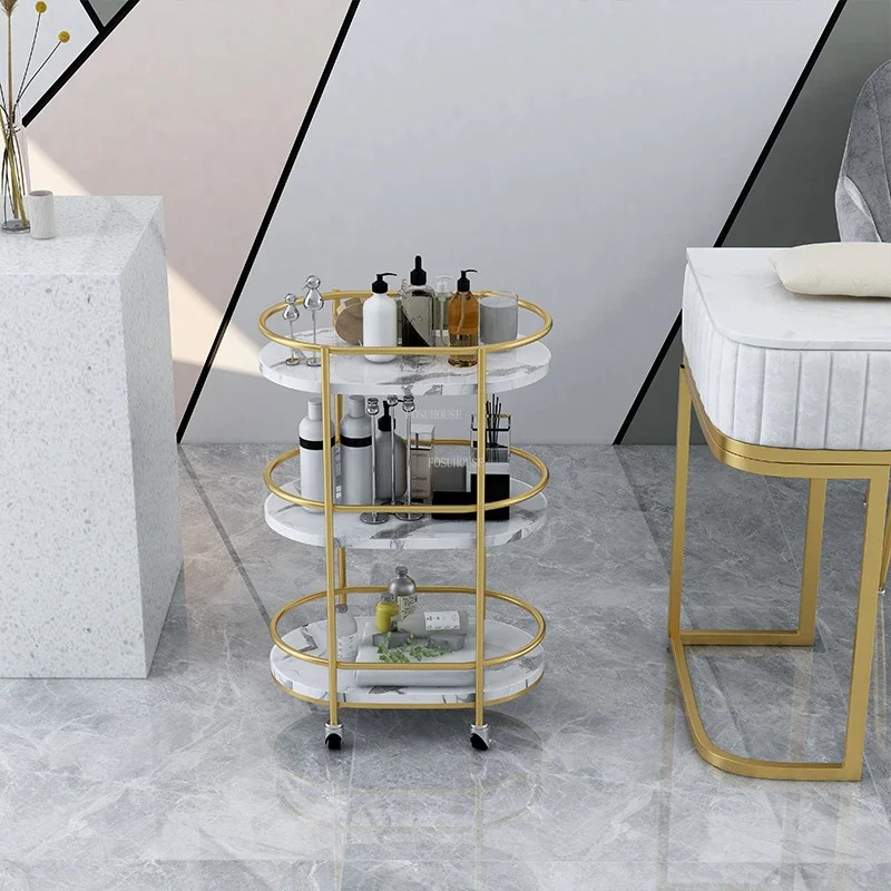 

Nordic Iron Marble Pattern Salon Trolleys Beauty Salon Tool Carts With Wheels Nail Salon Cosmetic Storage Shelf Home Snack Cart
