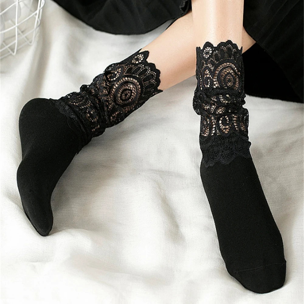 

Sexy Lace Floral Mesh Socks Women Black Transparent Short Cotton Sock for Ladies Elastic Retro Cute Socks Female Sock Calcetines