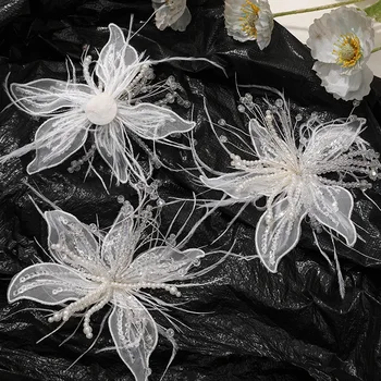 Accessorio floreale in pizzo intricato copricapo floreale in seta fai da te pezzo di fiore elegante fermaglio per capelli in cristallo per la decorazione del vestito da festa