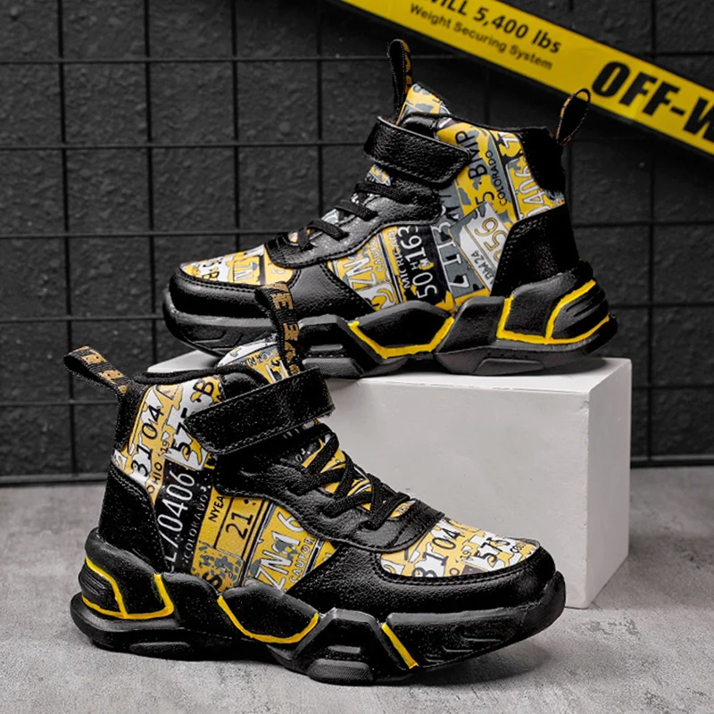 Children Shoes Boy Sneakers Fashion Print Luxury Designer High Top Sneakers Kids Tenis Shoes Boy Sports Casual Free Shipping