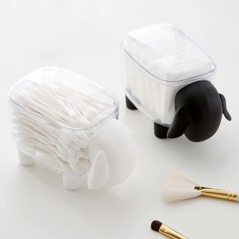 Creative Mini Plastic Container Jewelry Box Household Dust proof Desktop Cute Sheep Cotton Swab Storage Makeup Desk Organizer