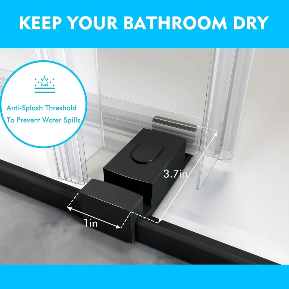 56-60" W x 76" H Double Sliding Frameless Shower Doors, Glass Door with 3/8" (10mm) Clear SGCC Tempered Glass, Shower Doors 6