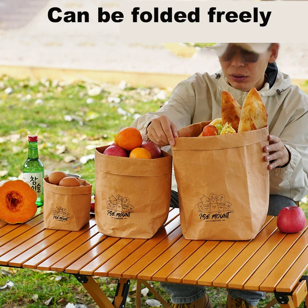 Outdoor Washable Kraft Paper Storage Bag Waterproof And Moisture-Proof Large Capacity Thickened Paper Bag Camping Packaging