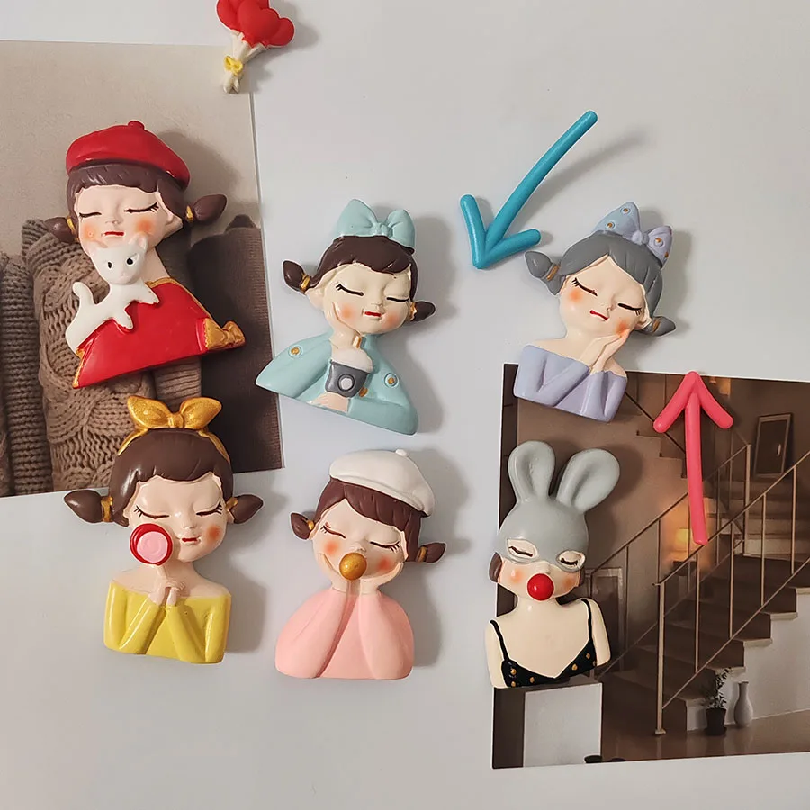 2pcs Personalized and Fun 3d Fashion Girls Refrigerator Magnets Creative CuteFridge Photo Message Magnet Decorative