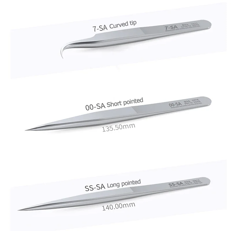 Precision Tweezers Tweezer Tool Bent Tip 0.15mm Non-Magnetic Stainless Steel Short Pointed Long Pointed Repair Clip