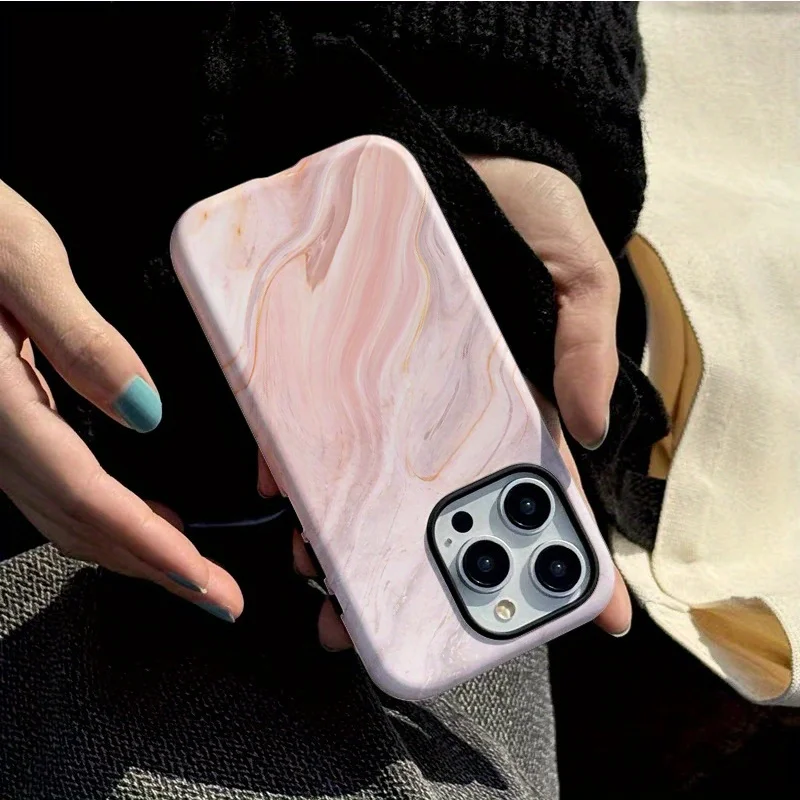 Luxury Pink Marble Pattern Dual-Layer Phone Case