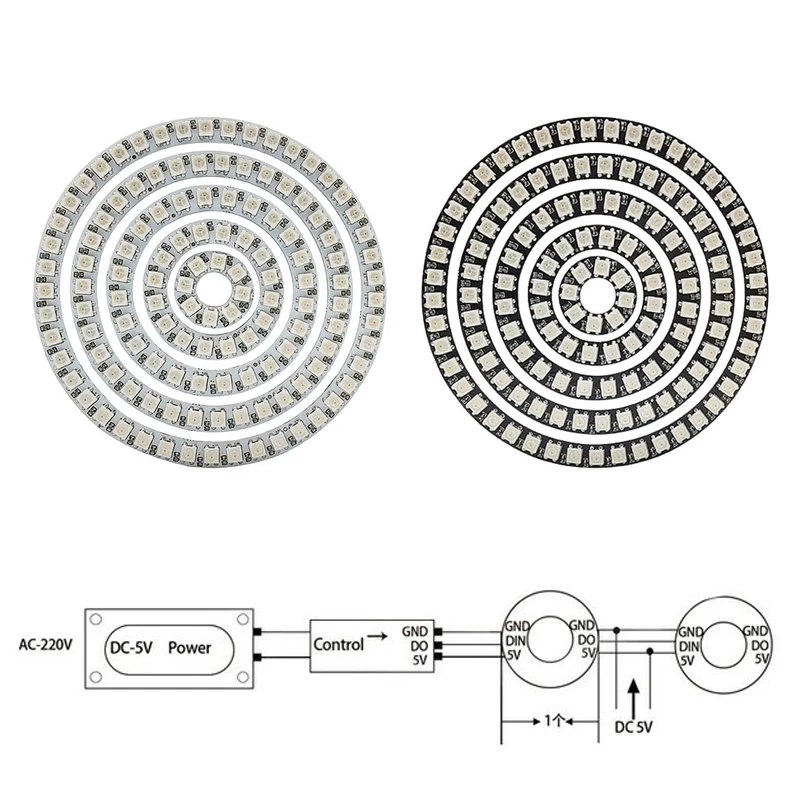 LED Angel Eye Light Ring 8 16 24 35 45 Pixels Lamp SMD 5050 WS2812B Built-in Smart Driver IC Independent Addressable Round Halo
