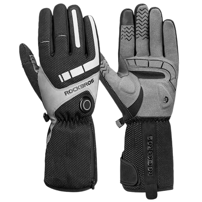 

ROCKBROS Heated Gloves Winter Thermal Motorcycle Heating Gloves Contact Screen Bike Gloves For Riding Skiing Skating