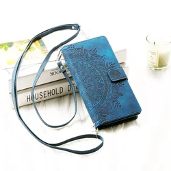 Crossbody Zipper Wallet Flip Case with Book Cover Design - OPPO A79 5G (Blue - Long Strap)