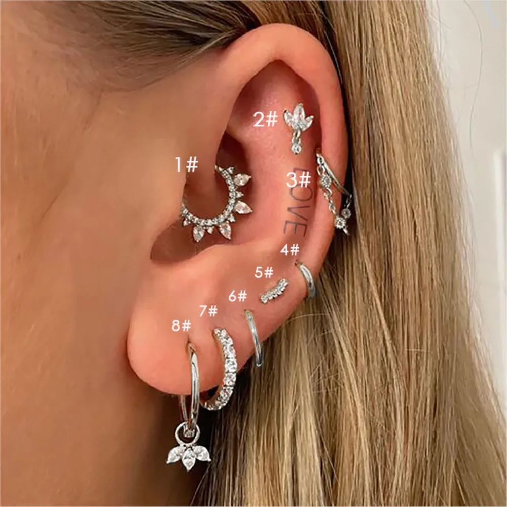 1PC Zircon Crown Stud Earrings For Women Tragus Helix Labret