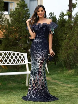 فستان سهرة رسمي فاخر مزين بالترتر طويل 2025 أنيق للنساء لحفلات الزفاف والحفلات الراقصة فستان كوكتيل