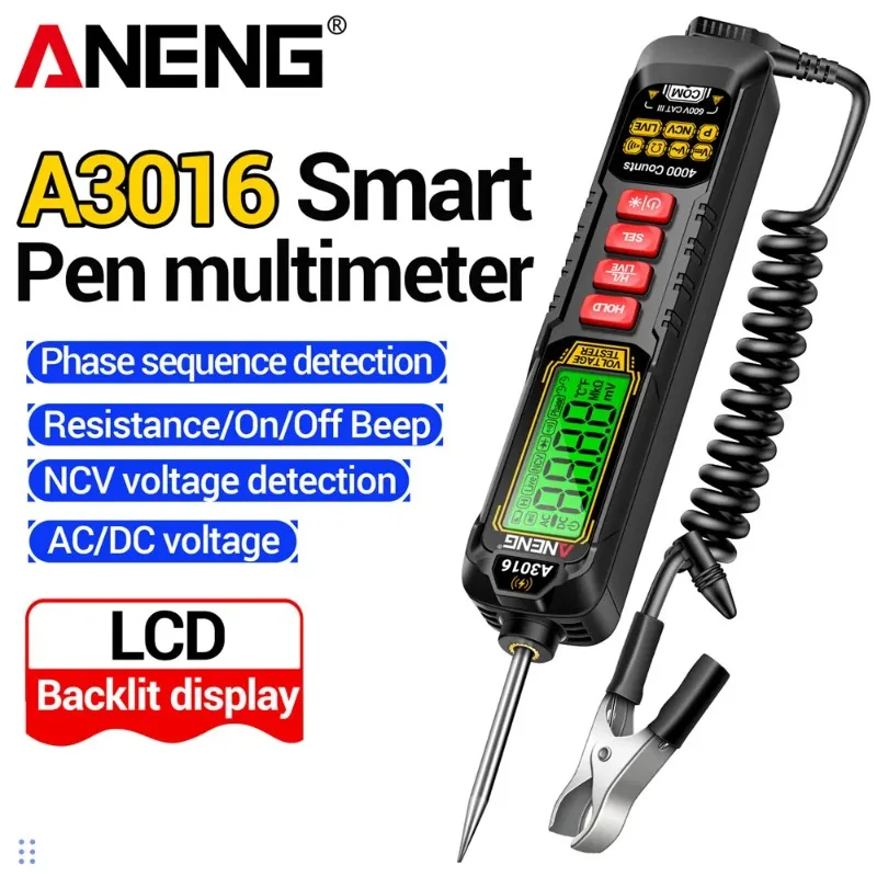 ANENG A3016 디지털 테스터 펜 600V 전압 테스트 위상 시퀀스 NCV 유도 멀티미터 4000 카운트 500mA 충전식 공구