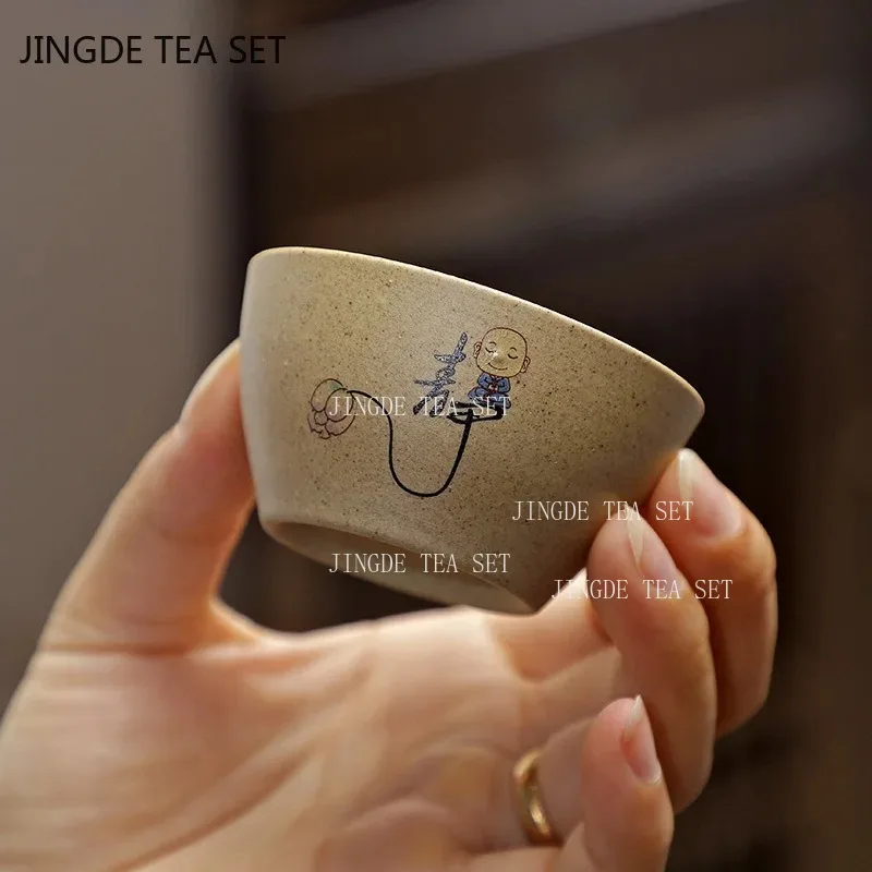 6 Pieces of Ceramic Personal Single Cup Handmade Small Tea Bowl Household Rough Pottery Tea Cup Chinese Tea Set Accessories