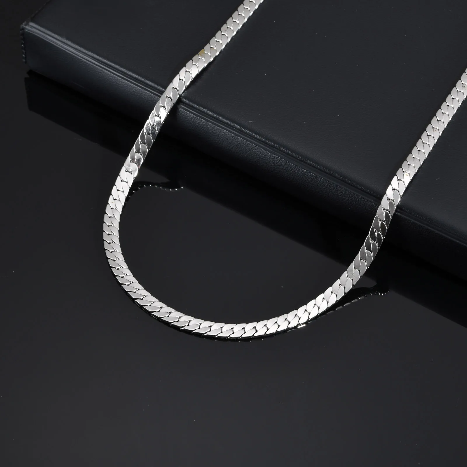 Flat Cuban Chains Bracelets for Men,45-50cm High Polish Stainless Steel Chain Links Collars,Hip Hop Cool Jewelry Gifts