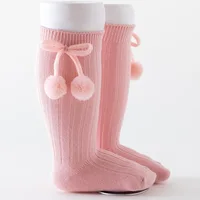 Baby Girls Cherry Ball Knee High Socks Toddler Tube British Style Princess Socks For Kids Knitted Sock Leg Warmer 0-4 Years 4
