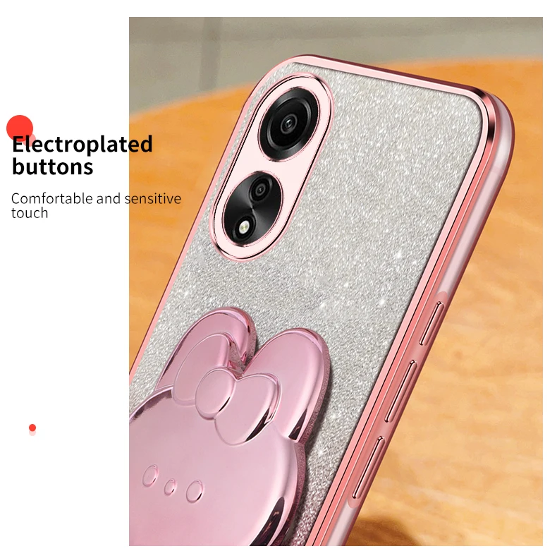 Étui souple avec support de miroir de maquillage, lapin à paillettes, A55, pour Oppo A36, A76, A32, A31, A93, A73, A53, A55, A35, A15, A38A54, A52, A92, 4G, 5G_voghion.com