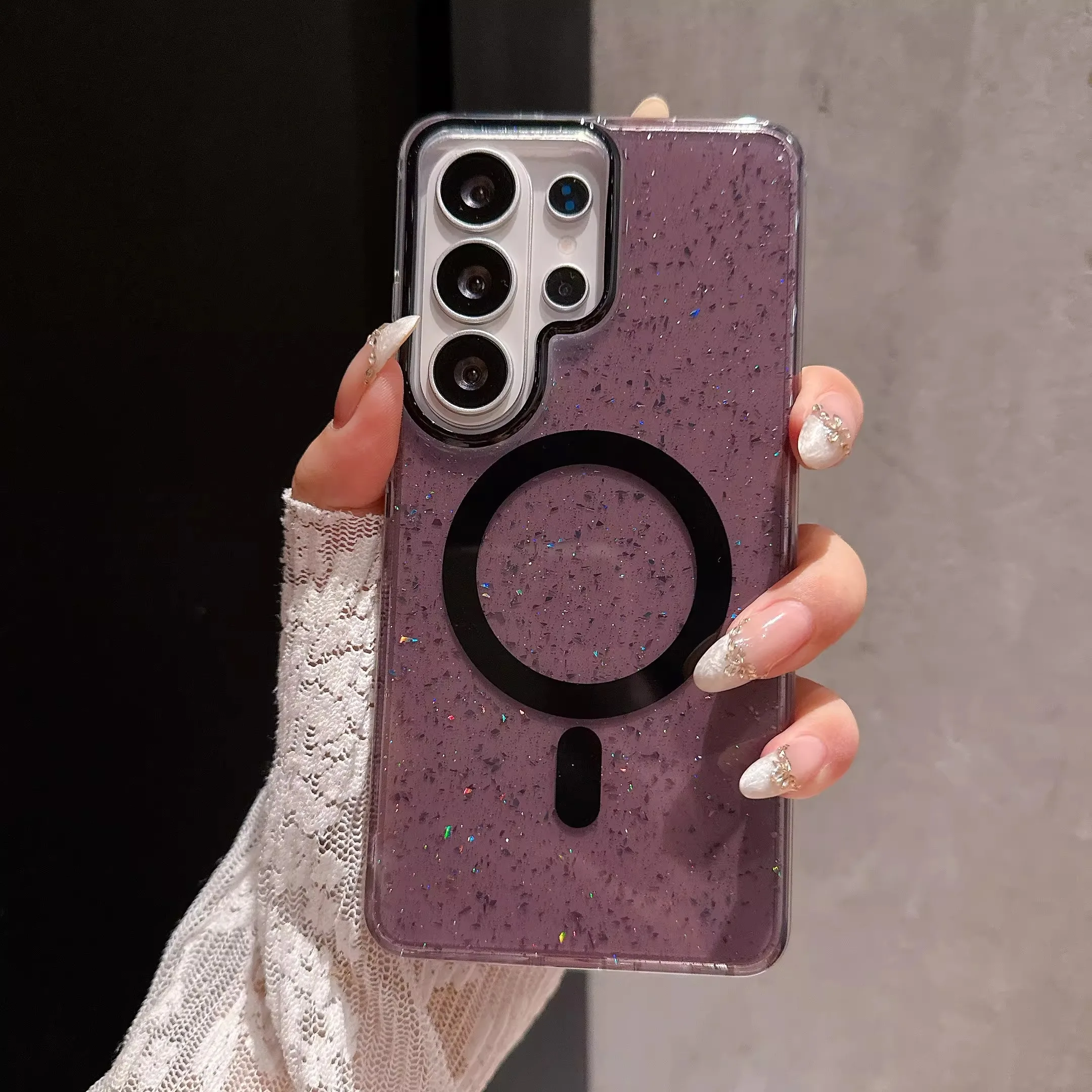 Glitter Transparent Luxury Shockproof Magnetic Phone Case with Bumper Cover