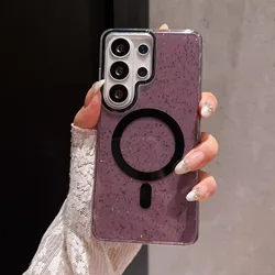 Glitter Transparent Luxury Shockproof Magnetic Phone Case with Bumper Cover - Galaxy S23+ (Deep Purple)