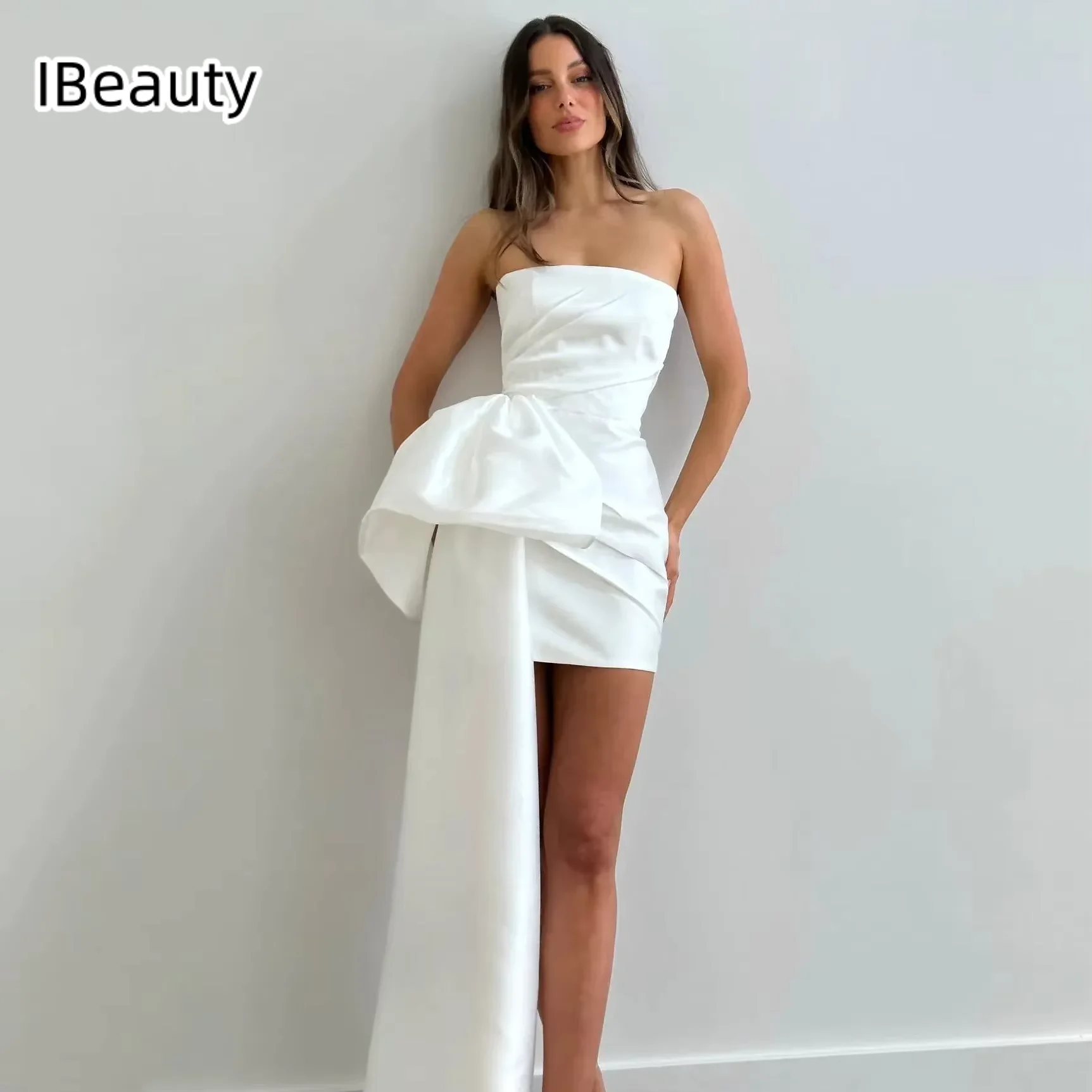 Strapless Prom Dresses Detachable Satin Sash Short Length Formal Cocktail Dresses vestidos de festa evening dresses cocktail dress women mini dresses