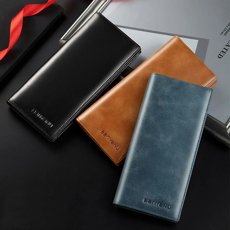 Leather wallet Men's cowhide ultra-thin anti-theft card swiping multi-functional long wallet handbag zipper wallet wallet purse 2