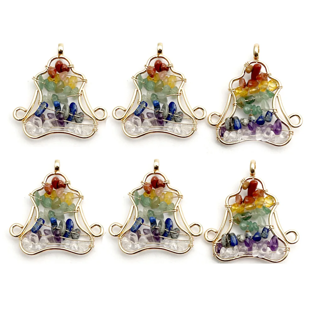 

Fashion NEW natural Stone Tree of Life Reiki 7 Chakra Healing Merkaba Necklaces Pendants Jewelr making 12pcs free shipping