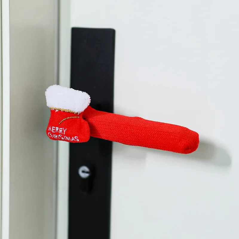 Festive Christmas Door Handle Covers with Bells - Soft Holiday Décor Accessories