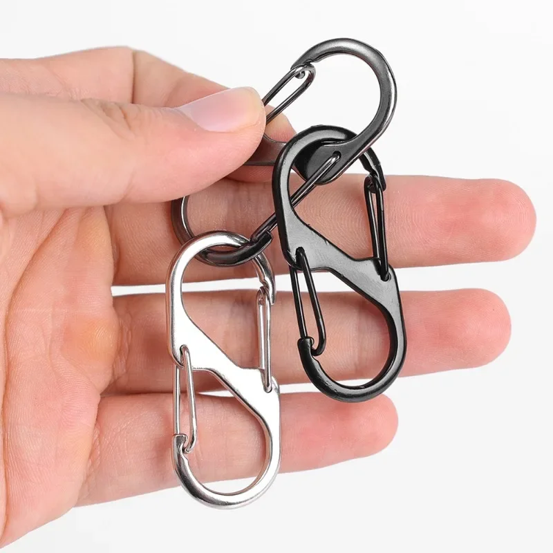 5pcs Zinc Alloy S Type Carabiner with Lock Mini Keychain Hook Anti-Theft Outdoor Camping Backpack Buckle Key-Lock Accessories