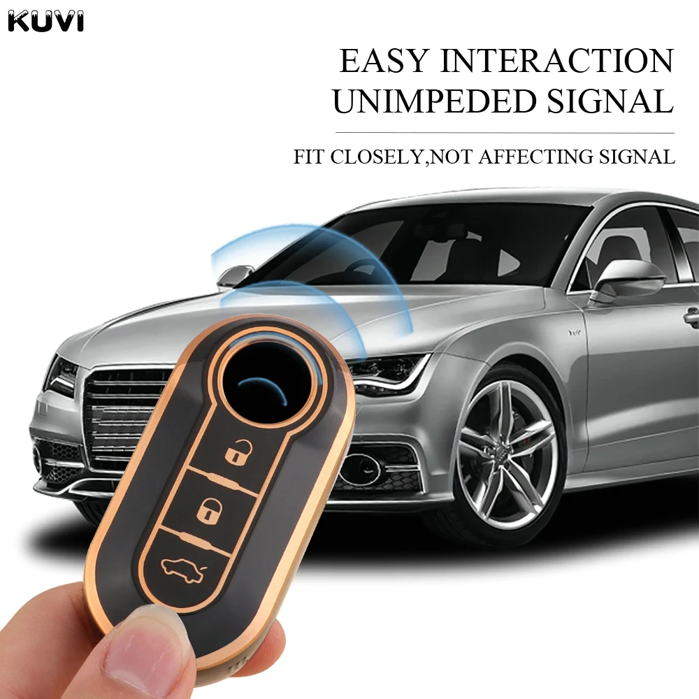 Key Case Key Case Cover Car Key Shell 3 Buttons TPU Gold Edge Car Flip Key Case For Fiat Ducato 500 500L Panda Grande Punto Lancia Musa