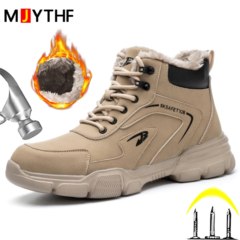 Winter Work Safety Shoes Men Warm Safety Boots Anti-smash Anti-stab Work Shoes Sneakers Steel Toe Shoes Male Work Boot